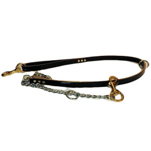 Leather Dog Lead 3/4 Inch Wide With Chain (Tree lead)