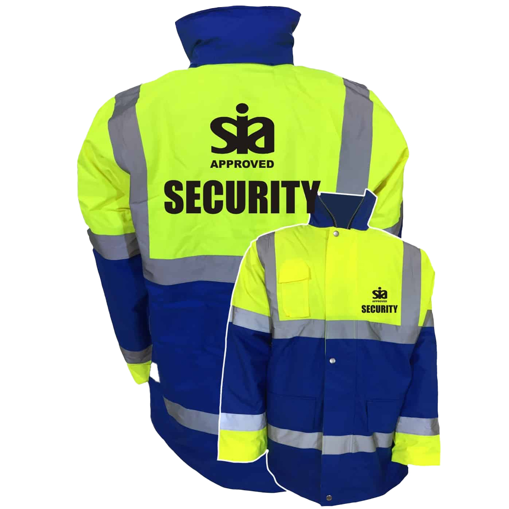 SECURITY PREMIUM PARKA SIA APPROVED YELLOW AND BLUE HI VIS JACKET