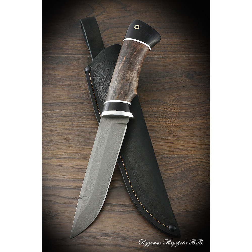 Hunting knife Boar H12MF black hornbeam stabilized Karelian birch (brown)