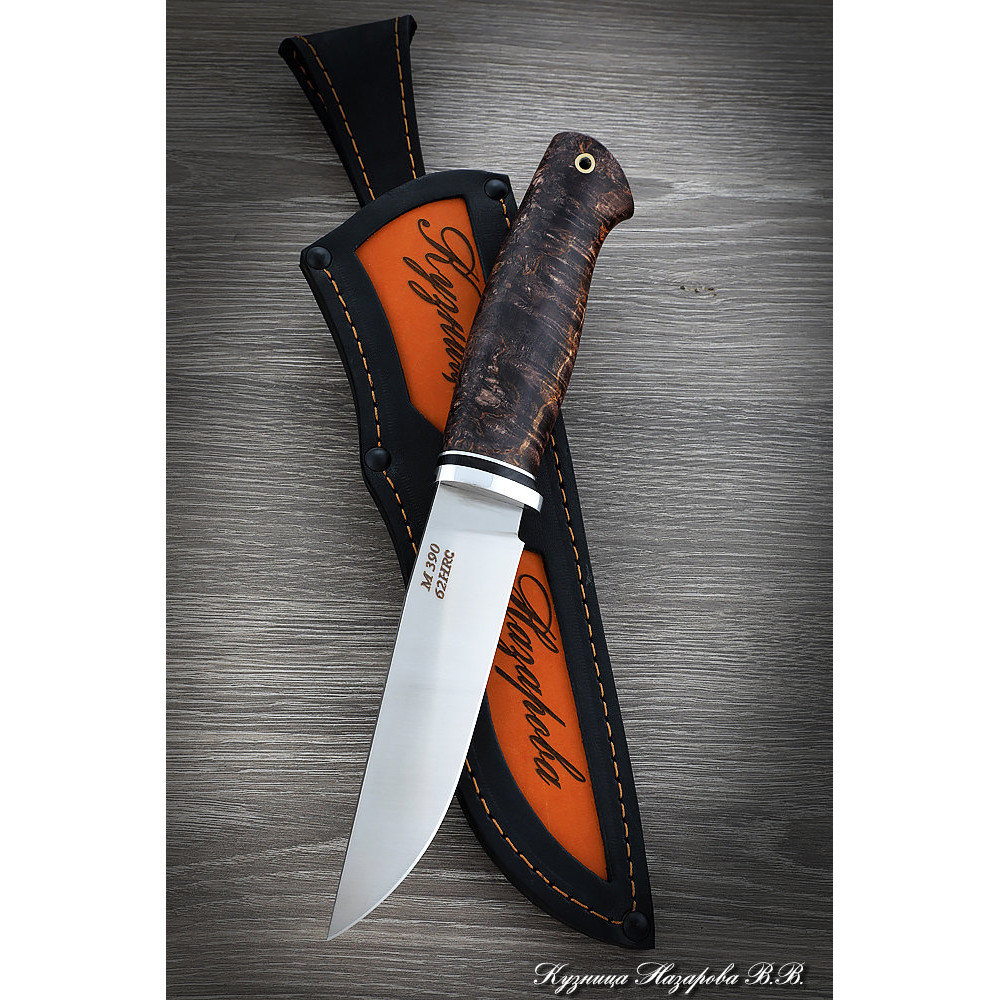 Knife Bars M390 stabilized Karelian birch (brown)