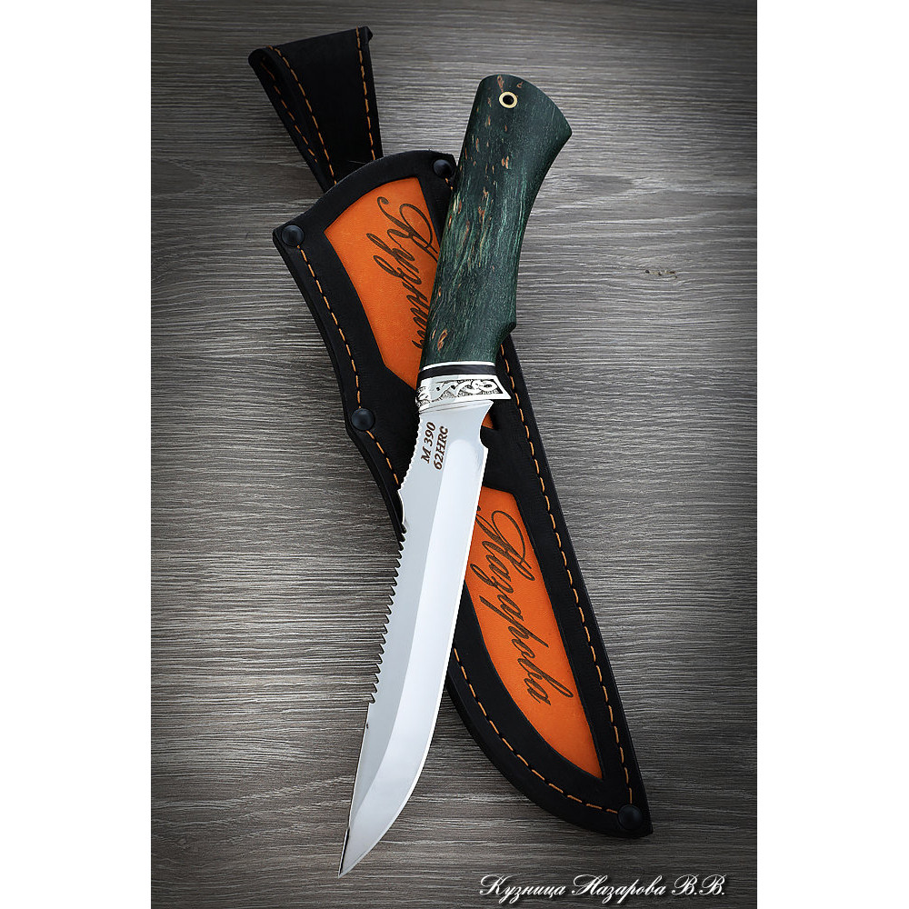 Knife Fisherman-2 M390 nickel silver Karelian birch (green)