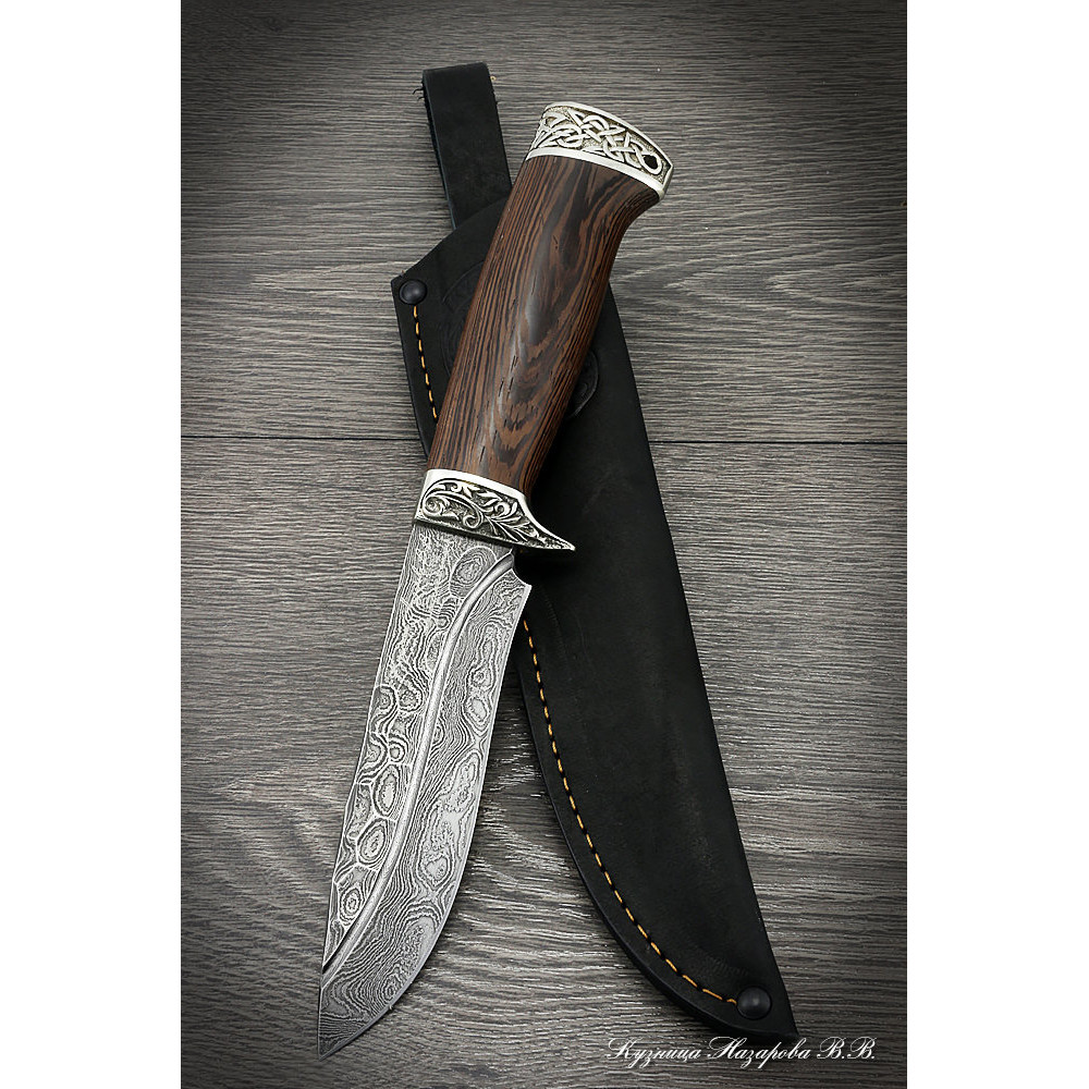 Knife Monitor Lizard Damascus stone melchior wenge (inscription)