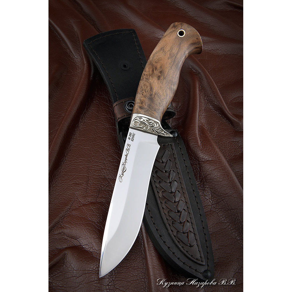 Knife Monitor Lizard M390 Karelian birch brown nickel silver