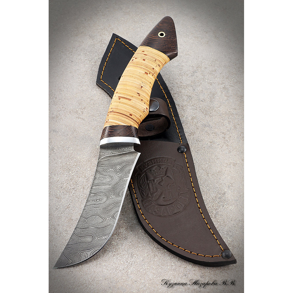 Knife Omul Damascus birch bark