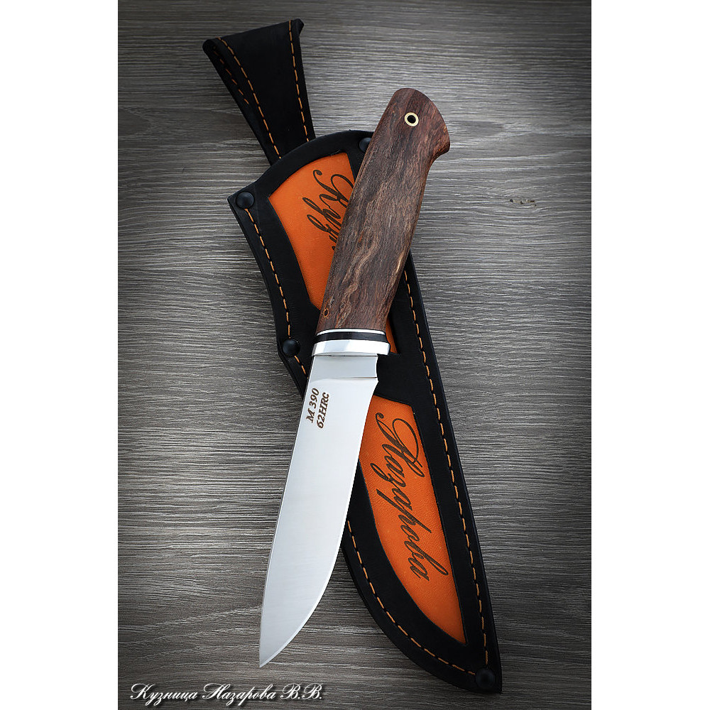 Knife Sokol 2 steel M390 handle Karelian birch brown