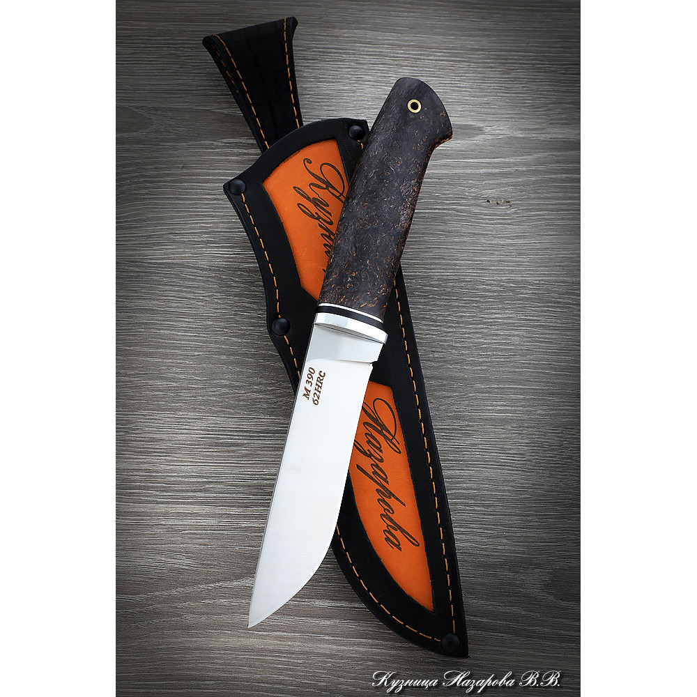 Knife Taiga steel M390 handle Karelian birch brown