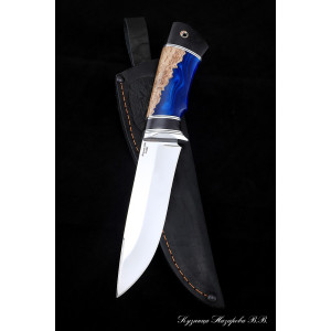 Knife Wasp steel S390 Bohler Karelian birch + acrylic blue black hornbeam